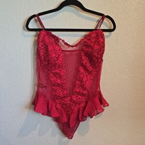 Just Sexy Lingerie Red Sheer Floral Lace Bodysuit - Size 1X